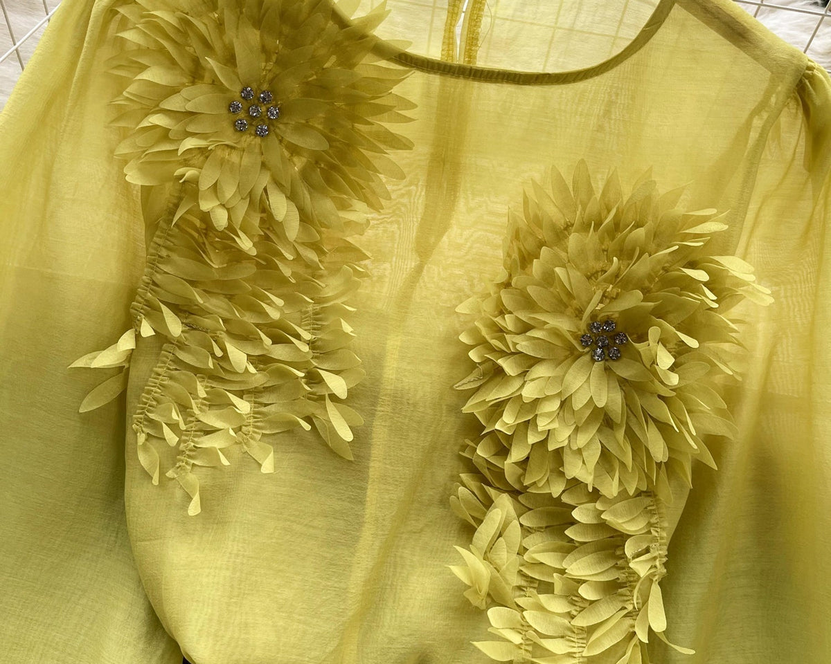 3D Çiçekli Kabartmalı Kol Gömlek