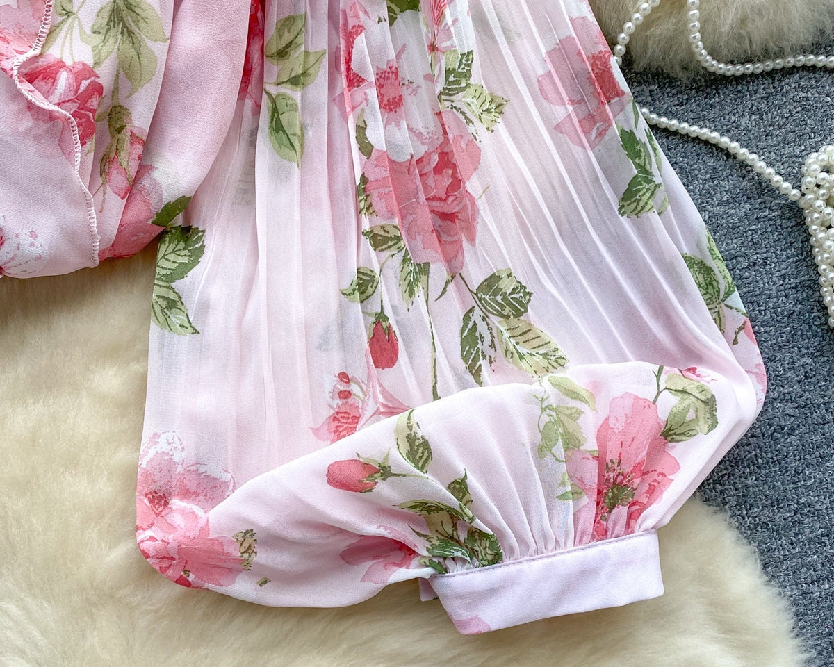 Tatlı Ruffled Şifon Çiçekli Bluz