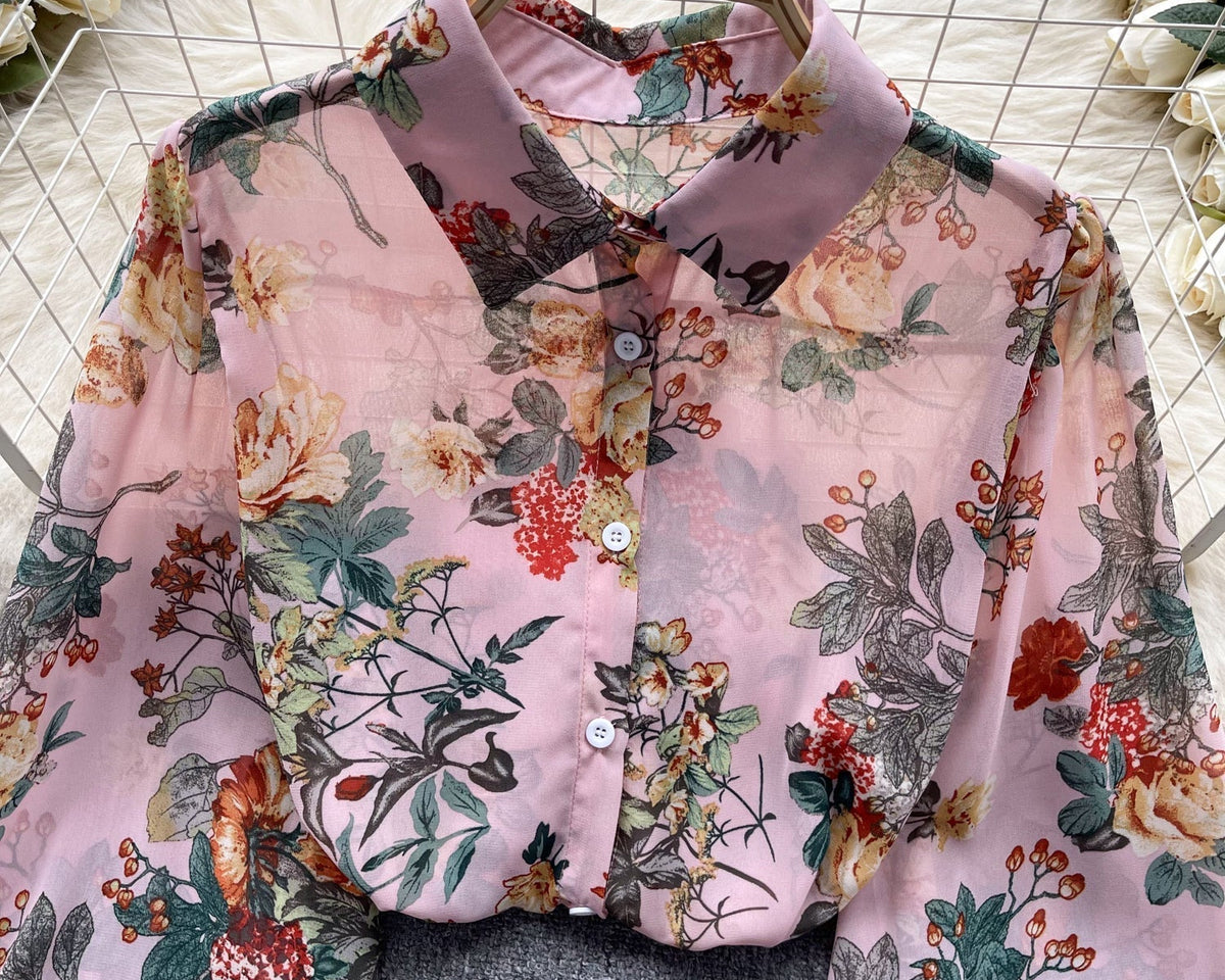 Vintage Çiçek Desenli Bol Gömlek