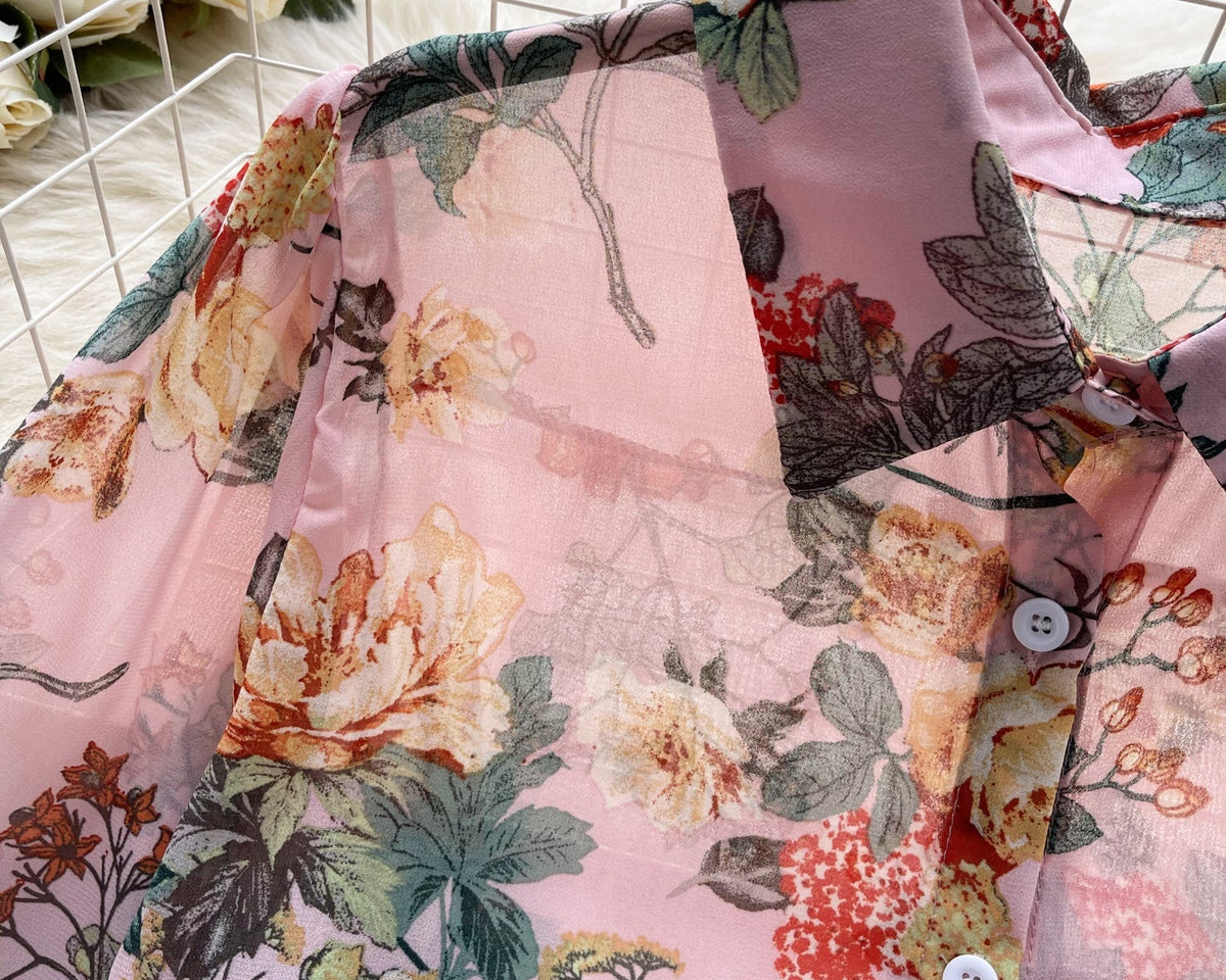 Vintage Çiçek Desenli Bol Gömlek