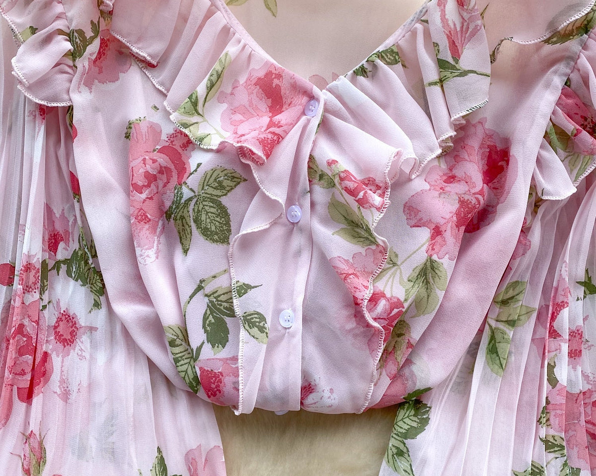 Tatlı Ruffled Şifon Çiçekli Bluz