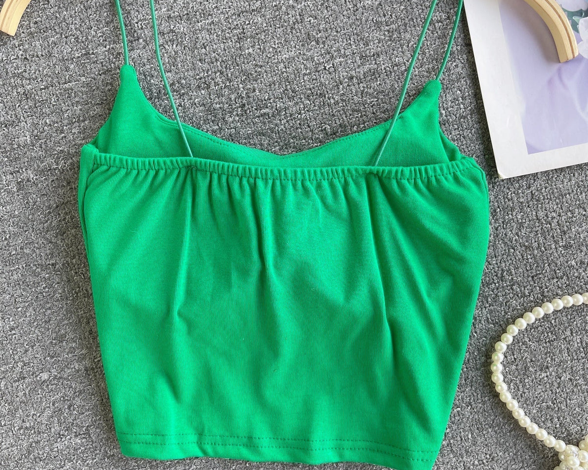 Basit Tasarım Şeker Renk Kolsuz Bluz