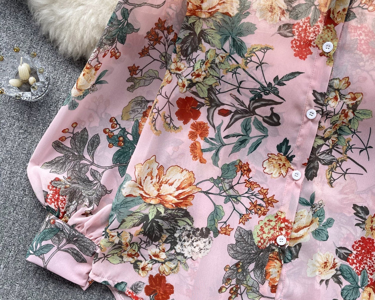 Vintage Çiçek Desenli Bol Gömlek