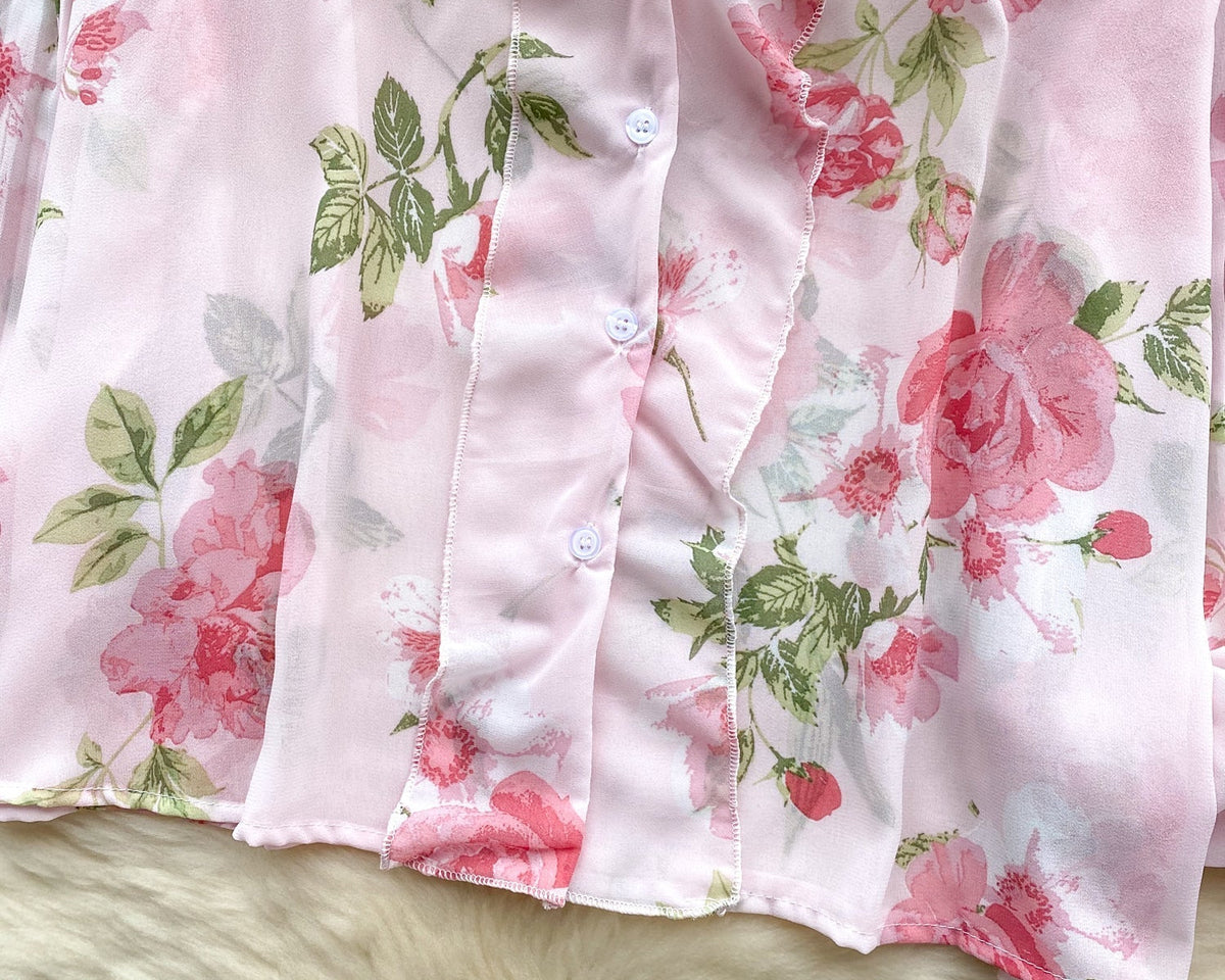Tatlı Ruffled Şifon Çiçekli Bluz