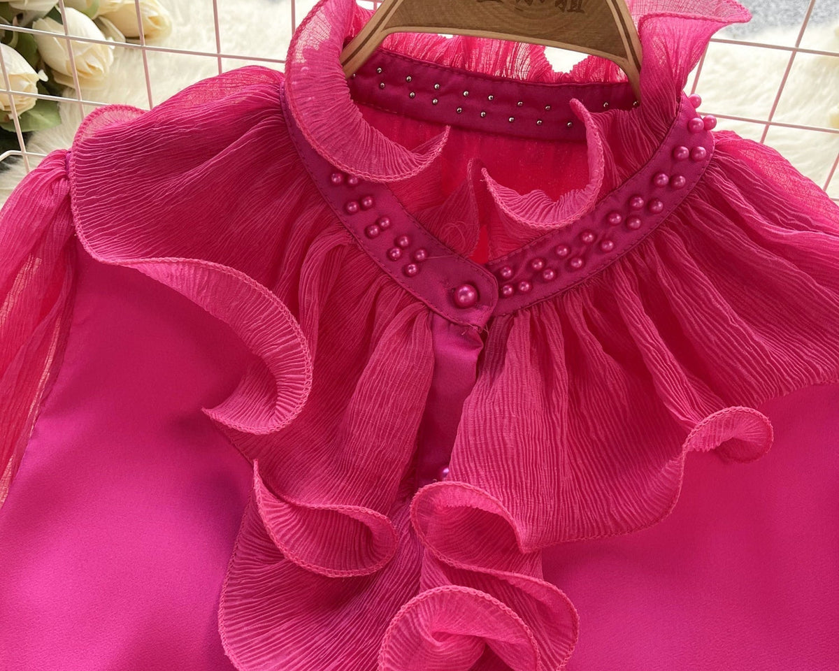 Fransız Tarzı Fırfırlı Şifon Gömlek