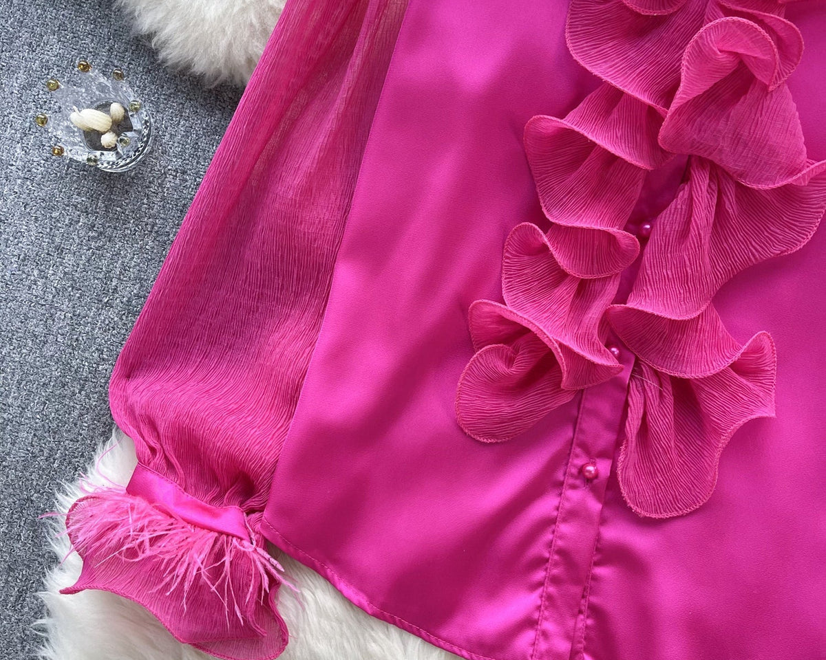 Fransız Tarzı Fırfırlı Şifon Gömlek