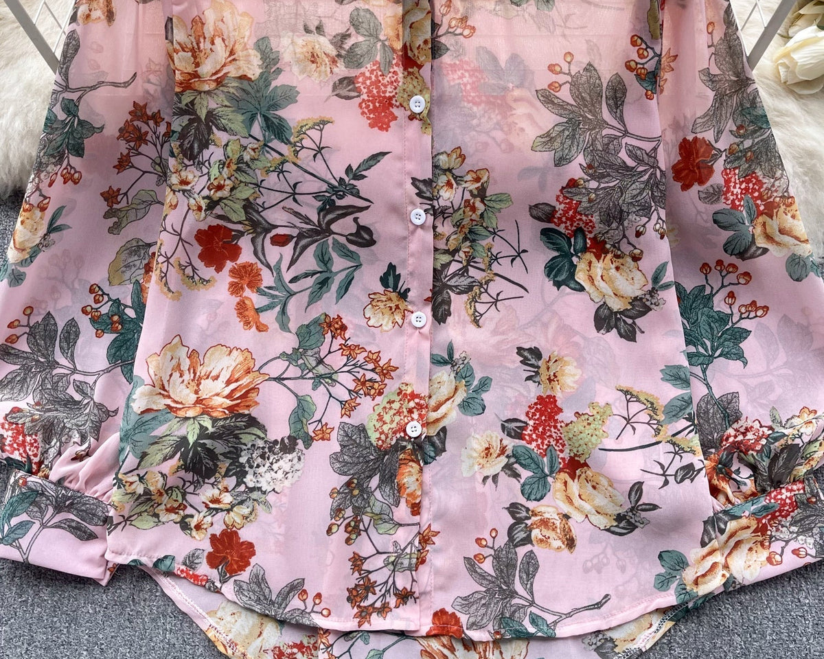 Vintage Çiçek Desenli Bol Gömlek