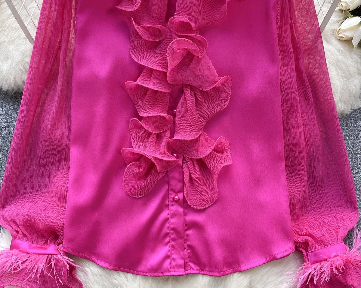 Fransız Tarzı Fırfırlı Şifon Gömlek