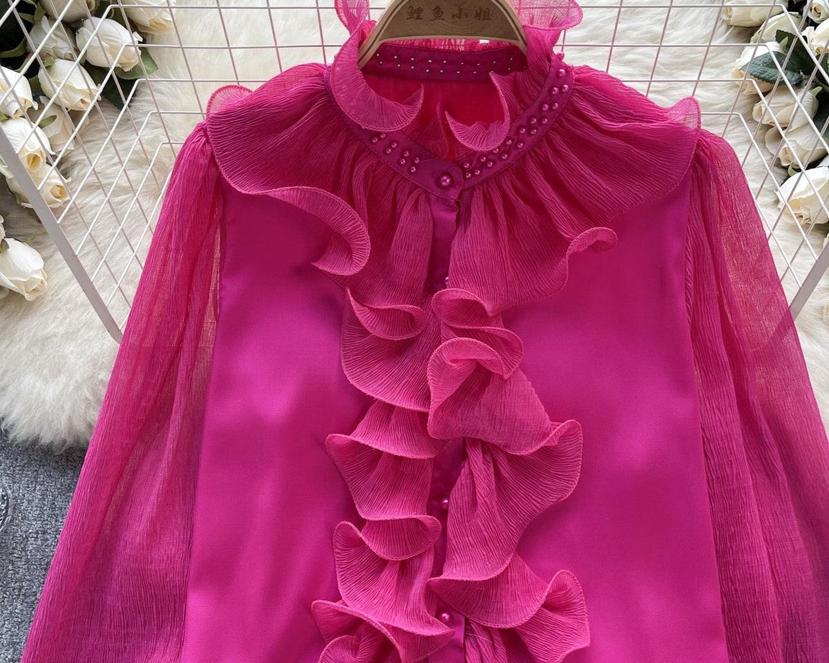 Fransız Tarzı Fırfırlı Şifon Gömlek