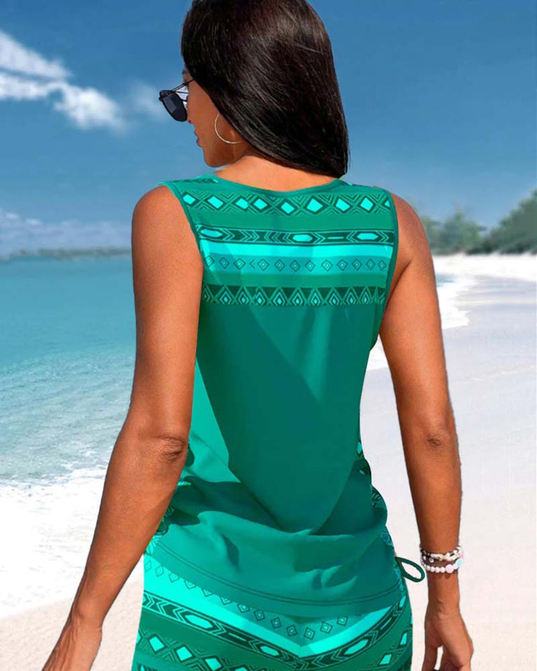 Mia | Geometrik Desenli V-Yaka Tankiniler