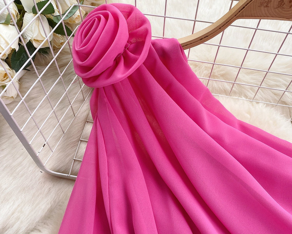 Tek omuzlu 3D Çiçekli Şifon Bluz