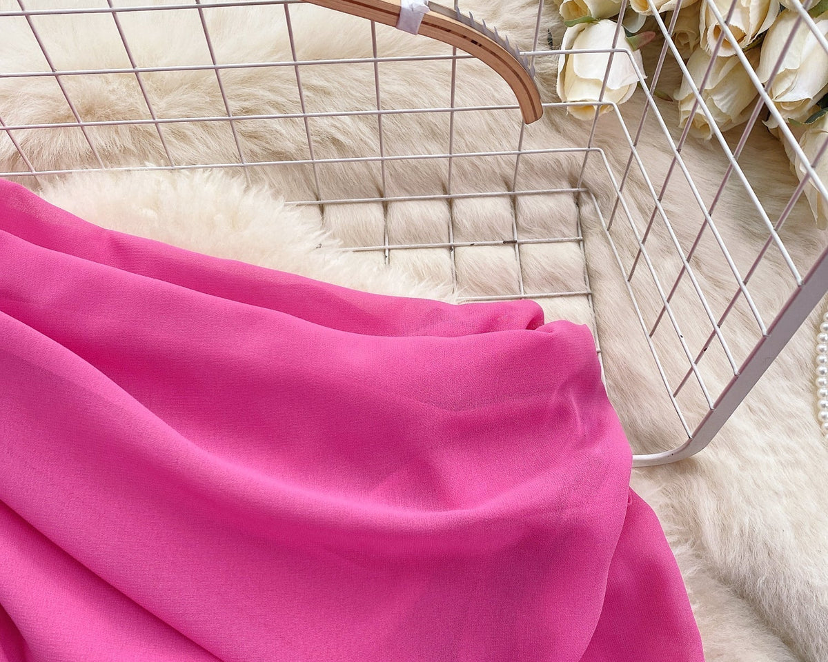 Tek omuzlu 3D Çiçekli Şifon Bluz