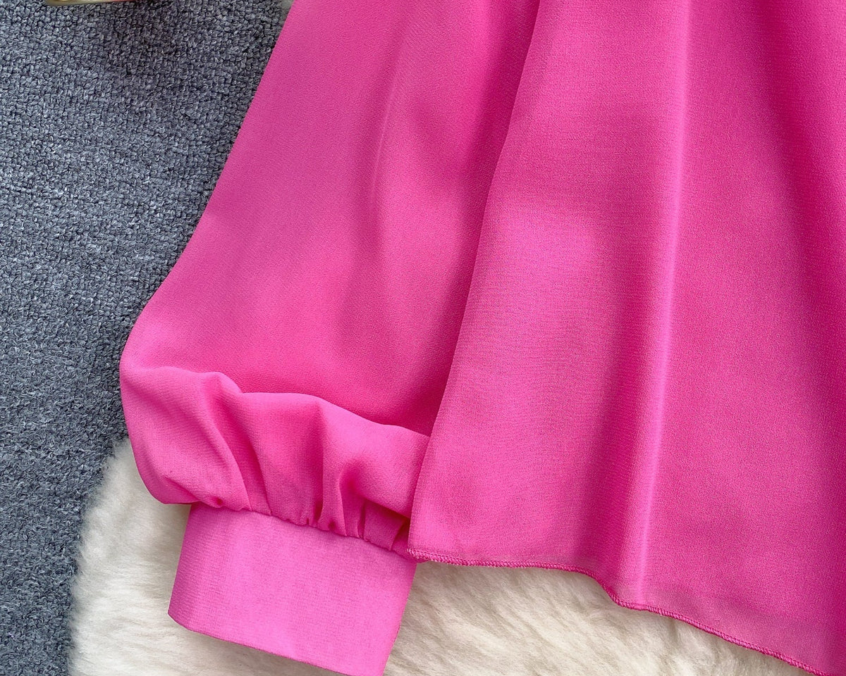 Tek omuzlu 3D Çiçekli Şifon Bluz