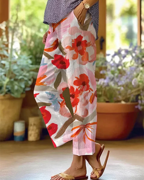 Bethyy | Kadın Çiçek Desenli Düz Pantolon