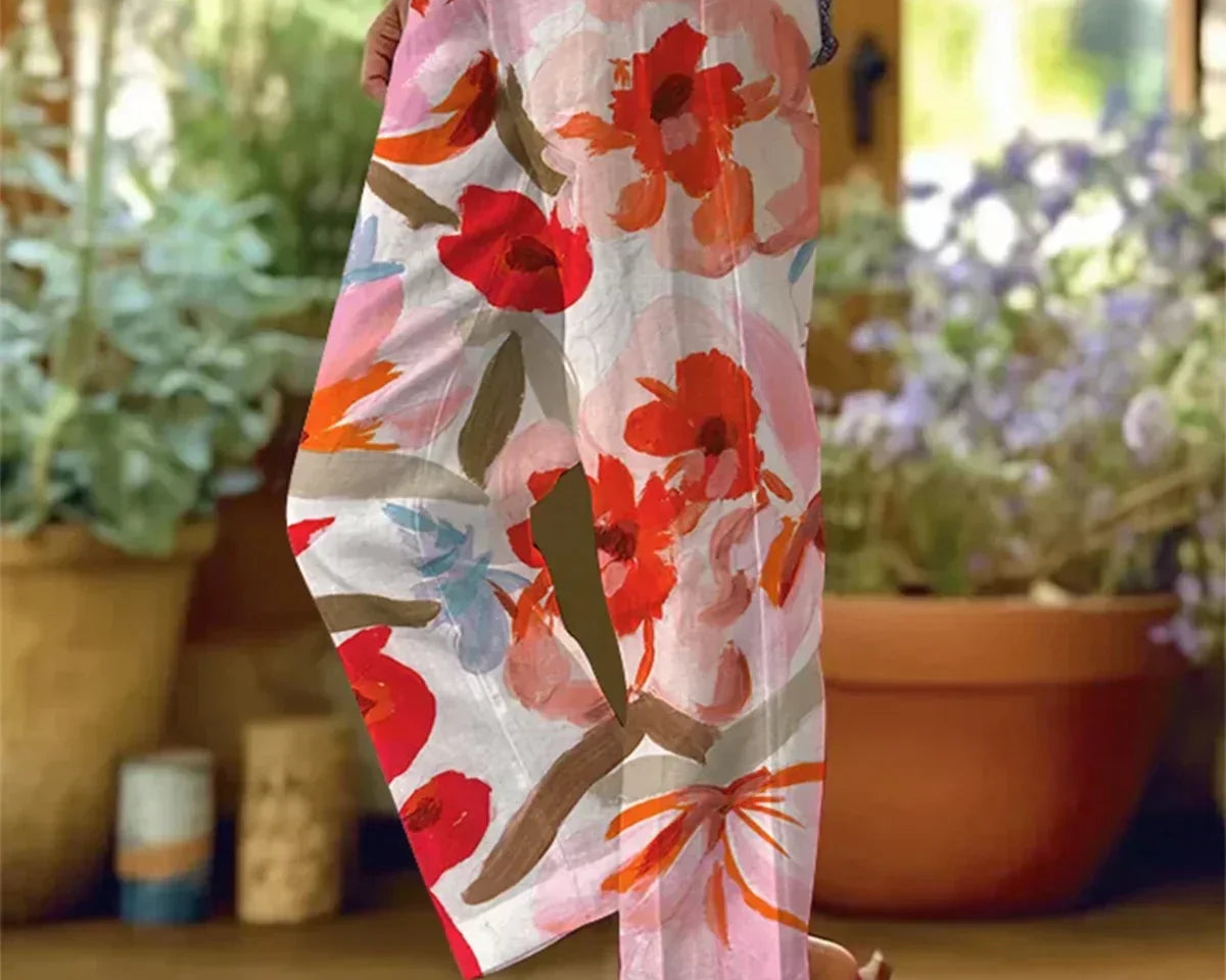 Bethyy | Kadın Çiçek Desenli Düz Pantolon