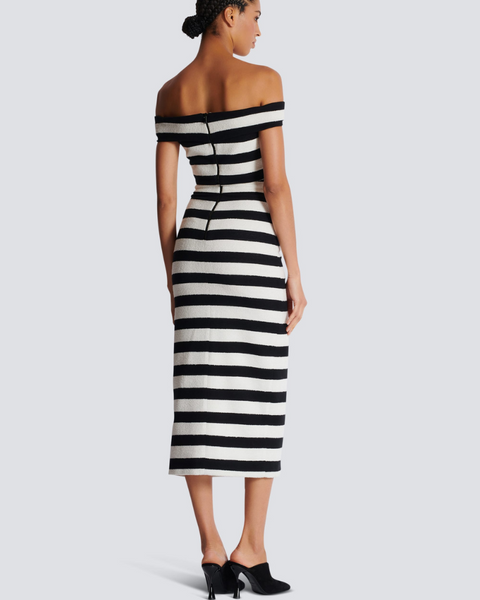 Alizey Askılı, Çizgili, Düğmeli Etek Takımı ile Yırtmaç