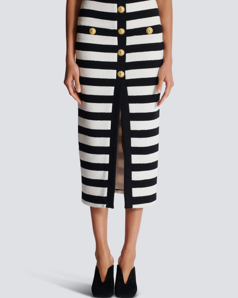 Alizey Askılı, Çizgili, Düğmeli Etek Takımı ile Yırtmaç