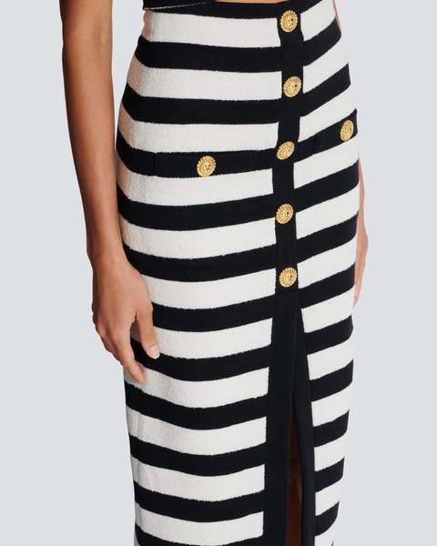 Alizey Askılı, Çizgili, Düğmeli Etek Takımı ile Yırtmaç