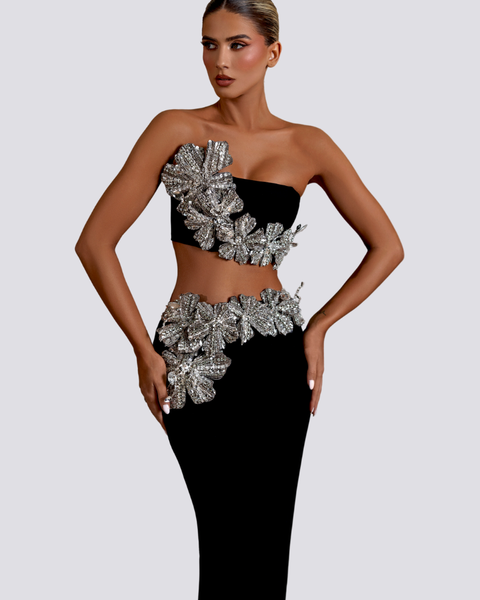 Allese – Askısız Çiçek ve Strass Taşlı Etek Seti