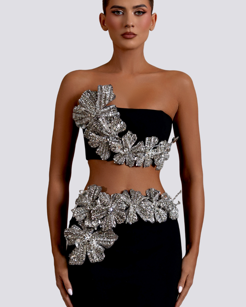 Allese – Askısız Çiçek ve Strass Taşlı Etek Seti