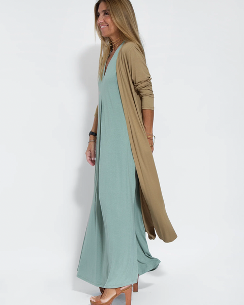 AYANIA - Uzun, ince gösteren elbise ve yelek seti