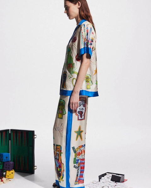 Clarette Patchwork-Şort Seti V Yaka