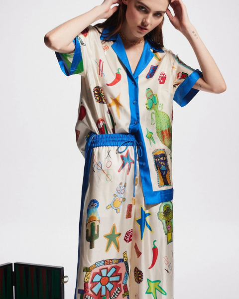 Clarette Patchwork-Şort Seti V Yaka