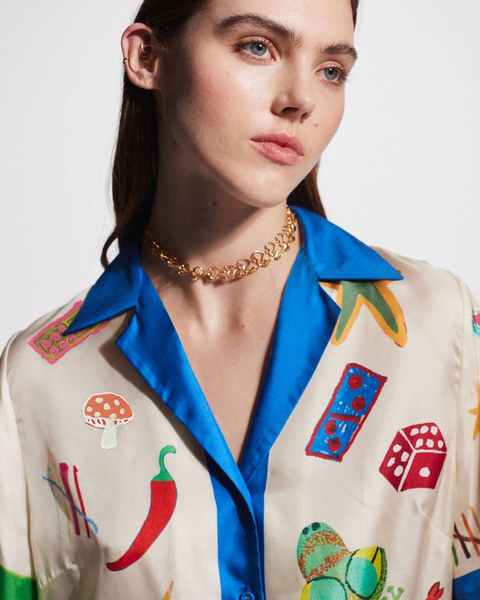 Clarette Patchwork-Şort Seti V Yaka