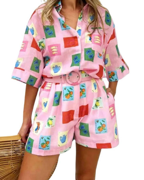 Annabel | Kısa Elbise - Pembe Damga Baskısı