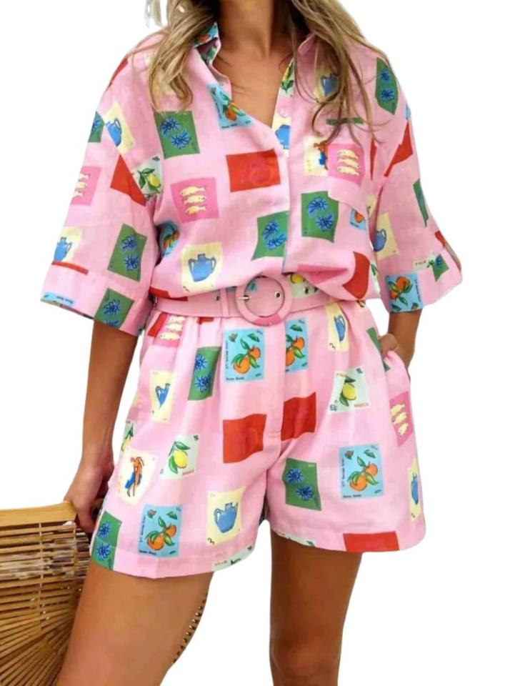 Annabel | Kısa Elbise - Pembe Damga Baskısı