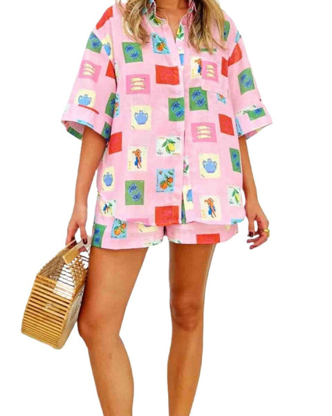 Annabel | Kısa Elbise - Pembe Damga Baskısı