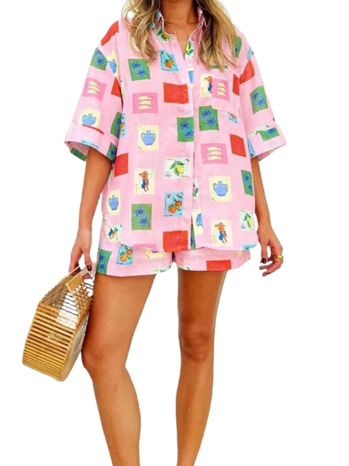 Annabel | Kısa Elbise - Pembe Damga Baskısı