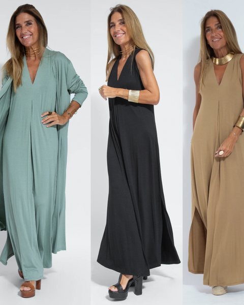 AYANIA - Uzun, ince gösteren elbise ve yelek seti