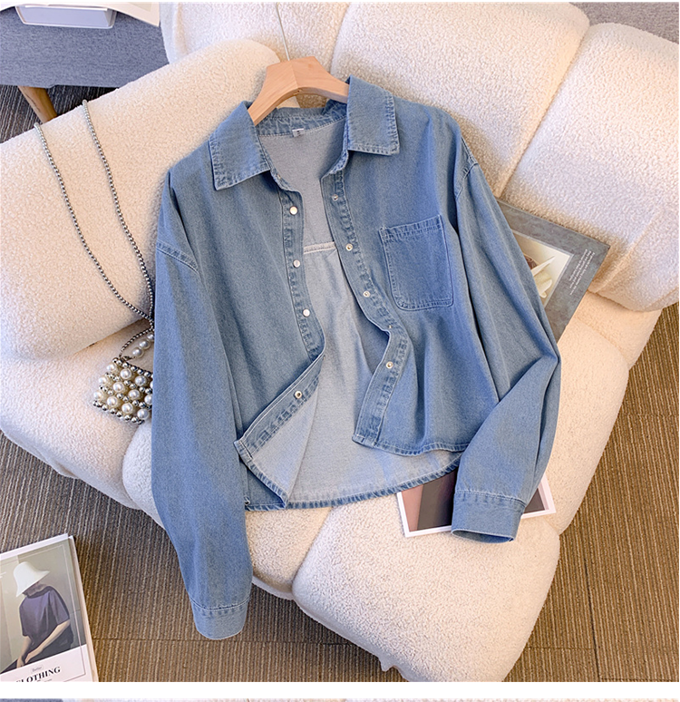 Basit Tasarım Tek Düğmeli Kot Gömlek