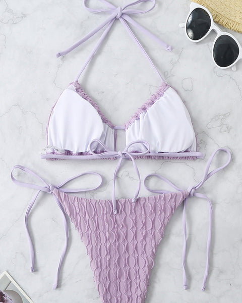 Düz Renk Kabartmalı Bikini Mayo