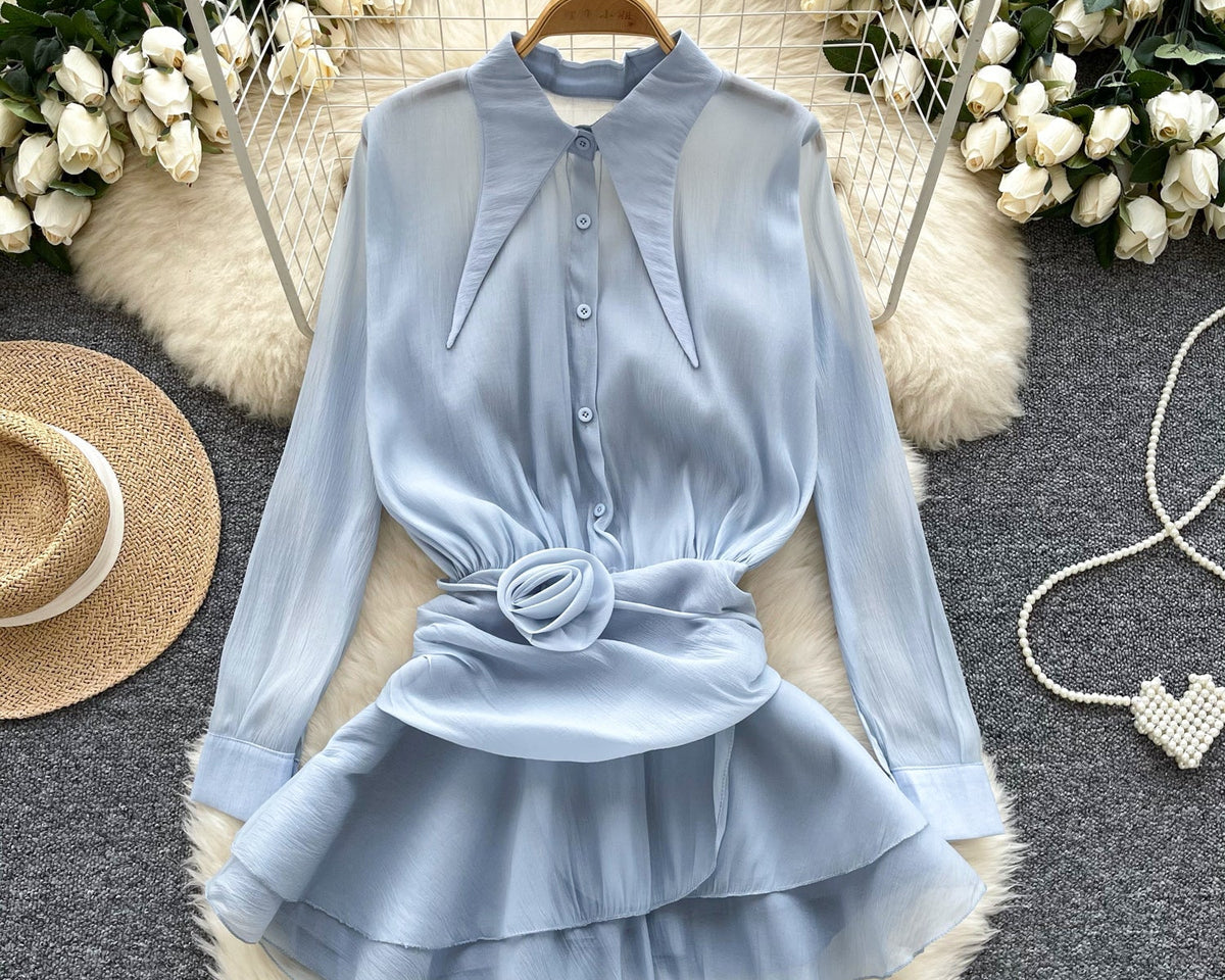 Düzensiz Tasarım Volanlı Şifon Bluz