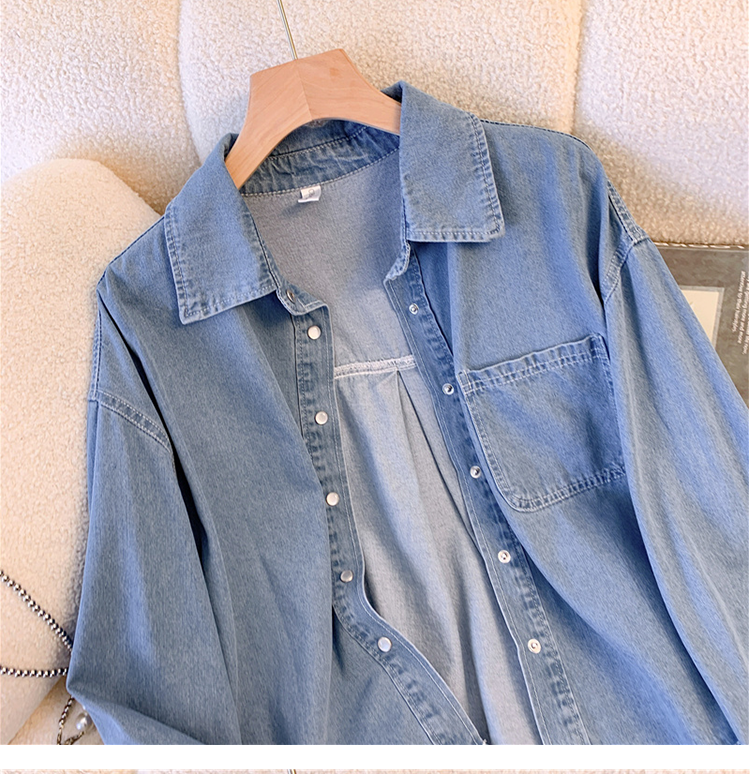 Basit Tasarım Tek Düğmeli Kot Gömlek