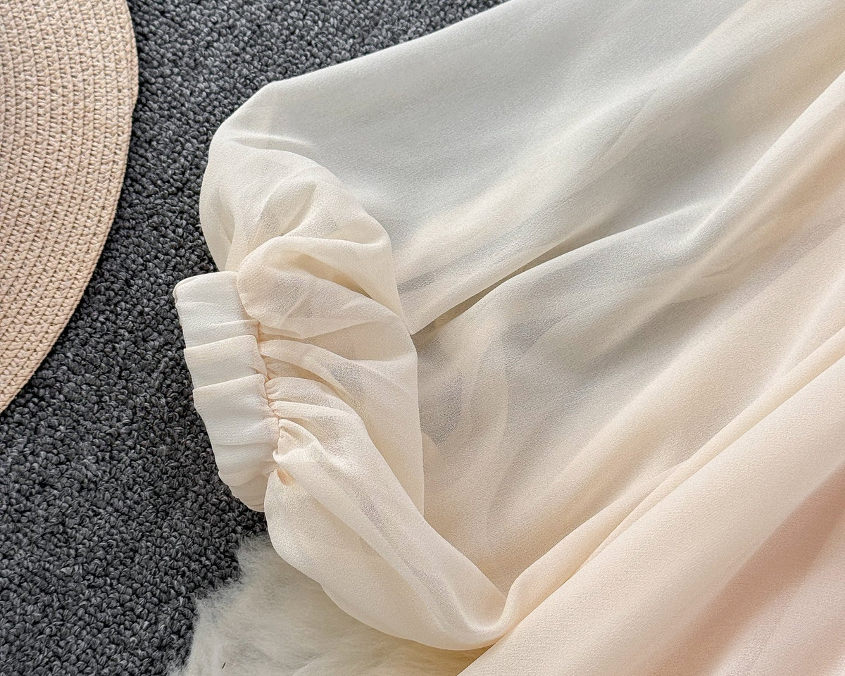 Düzensiz Tasarım Askısız Şifon Bluz