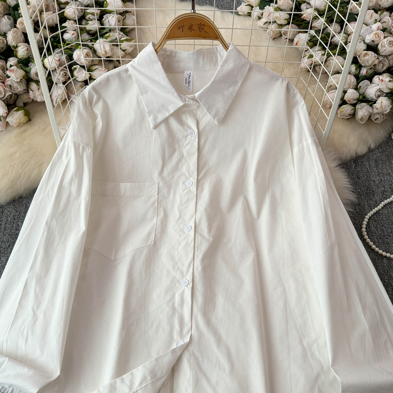 Çiçek Desenli Manşetli Patchwork Beyaz Gömlek