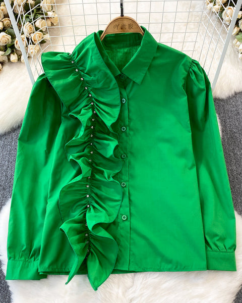 Niş Asimetrik Volanlı Bol Kesim Gömlek