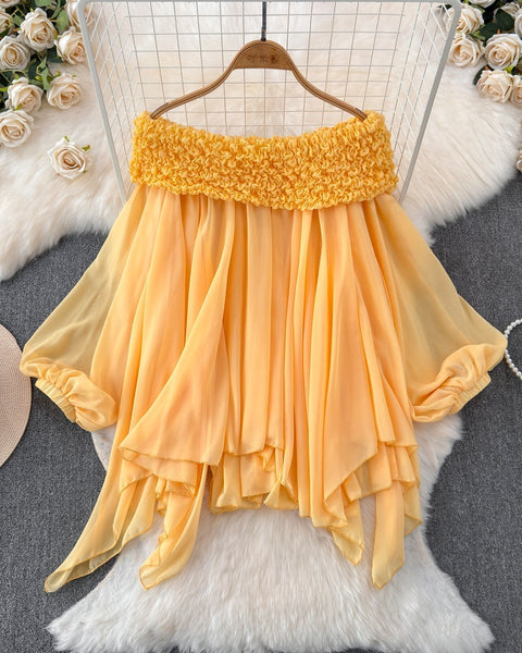 Düzensiz Tasarım Askısız Şifon Bluz