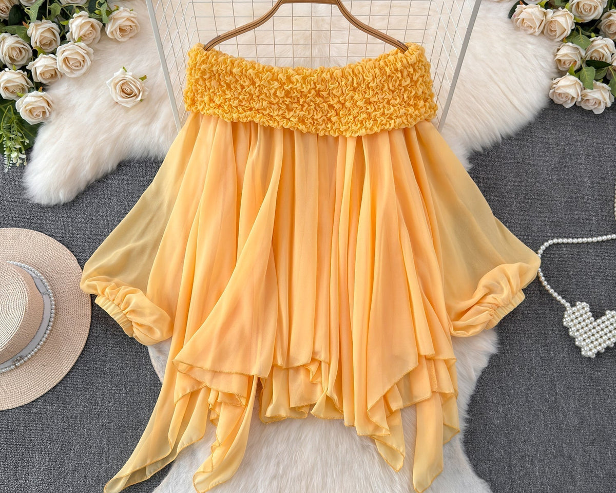 Düzensiz Tasarım Askısız Şifon Bluz