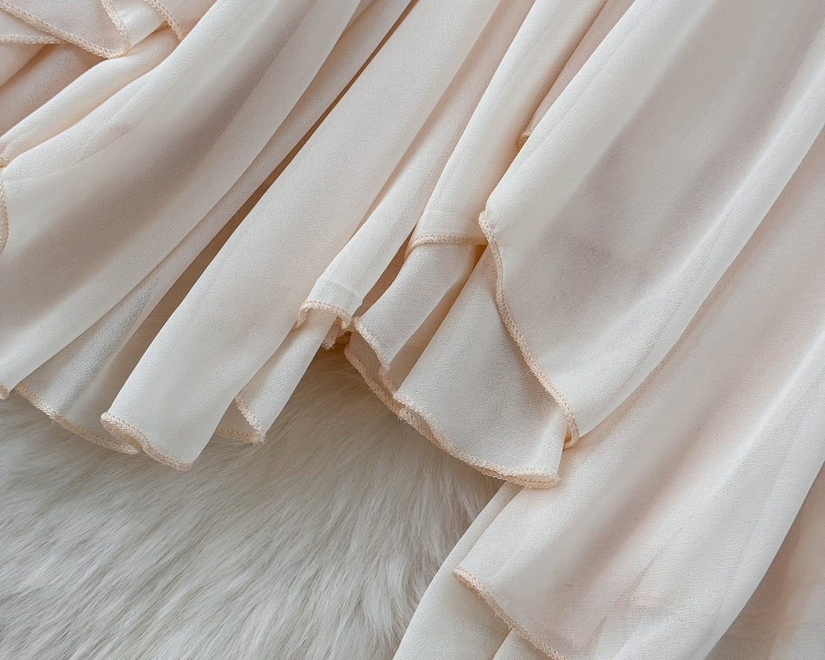 Düzensiz Tasarım Askısız Şifon Bluz