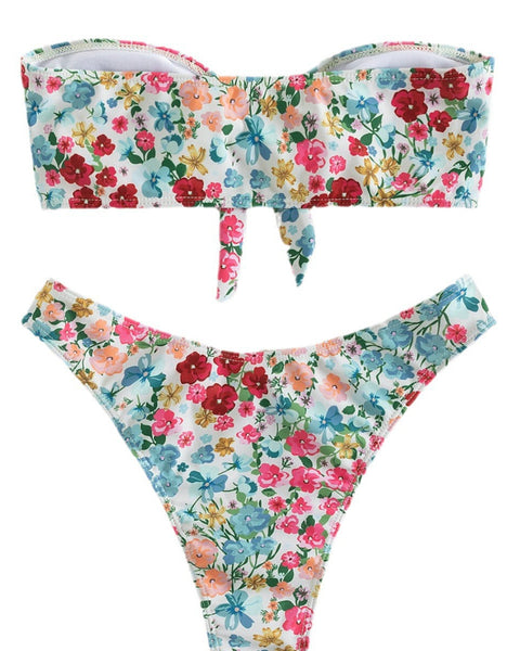 Çiçek Desenli Split Üçgen Spa Bikini