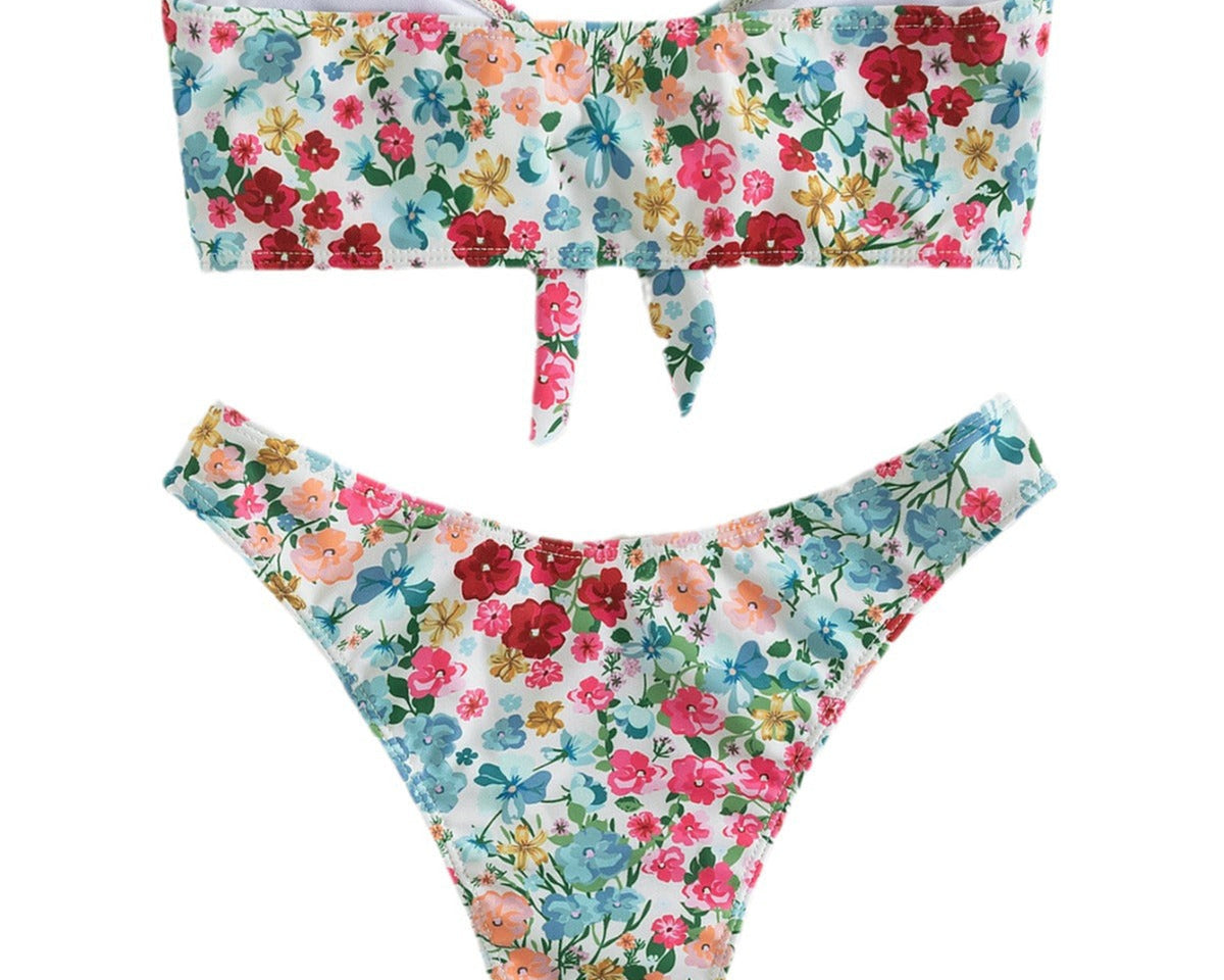 Çiçek Desenli Split Üçgen Spa Bikini
