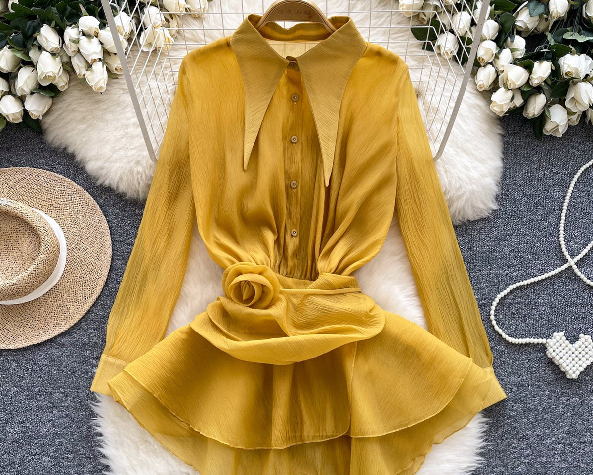 Düzensiz Tasarım Volanlı Şifon Bluz