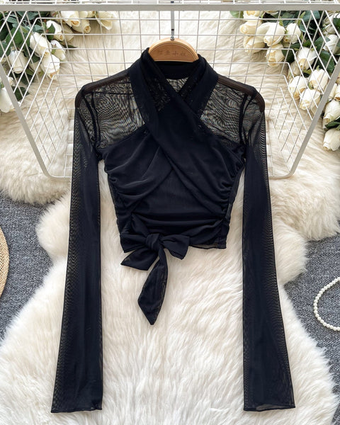 Kemer Detaylı Mesh Kısa Üst