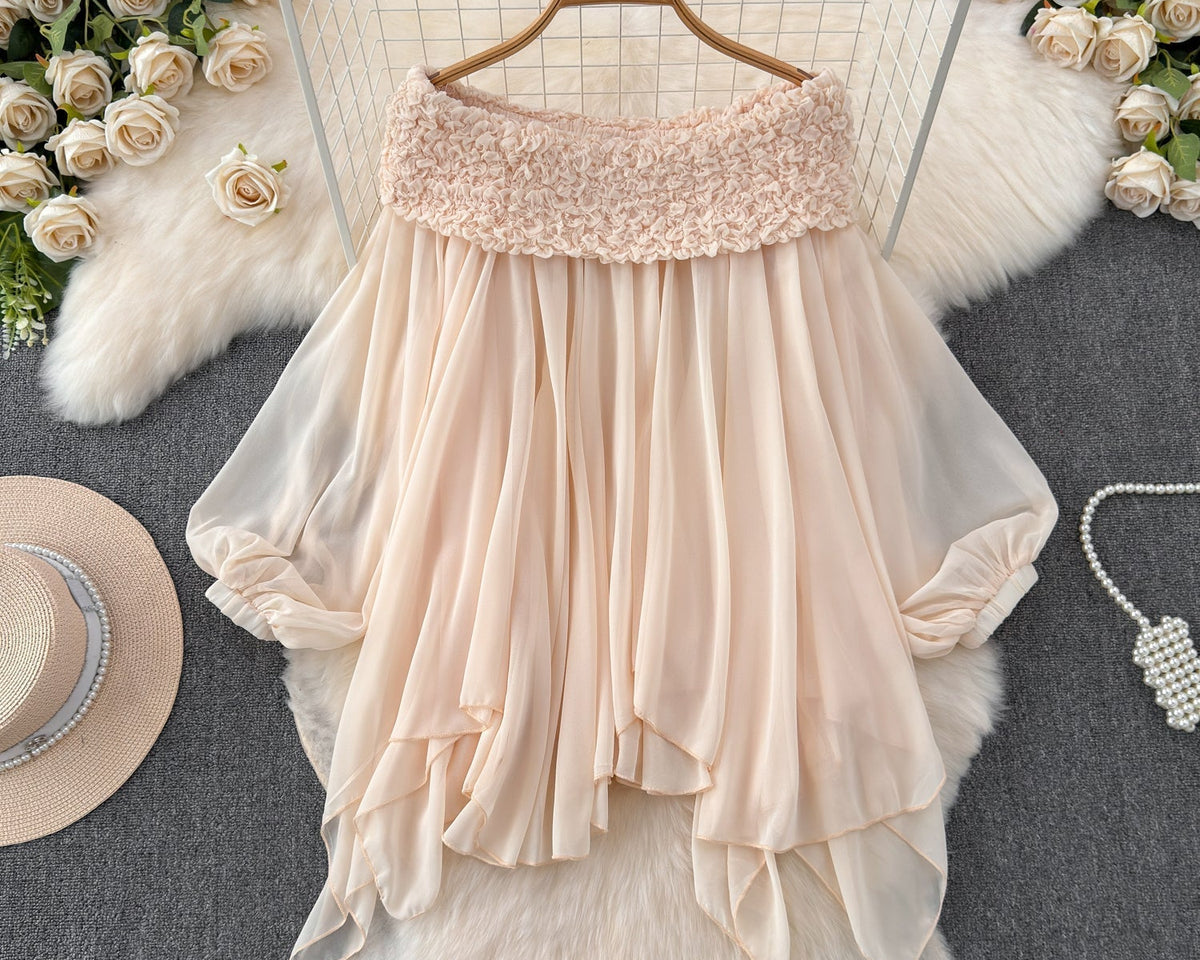 Düzensiz Tasarım Askısız Şifon Bluz