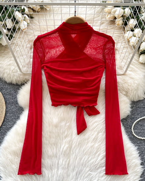 Kemer Detaylı Mesh Kısa Üst