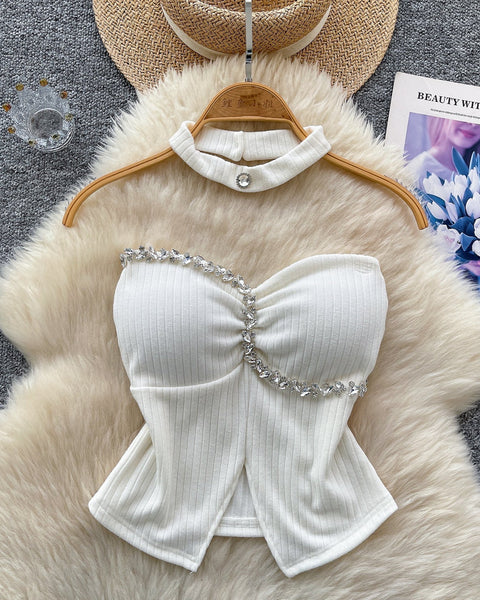 Boncuklu Yastıklı Üst ve Choker